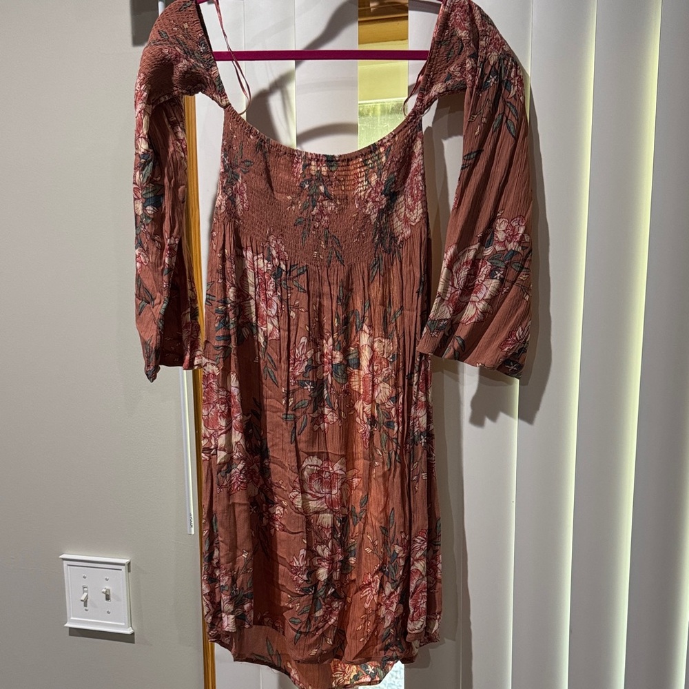 Floral Women's off the shoulder mini dress in Rust